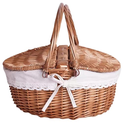 Picknickkörbe 15 '' Weidenpicknickkorb mit abnehmbarem tragbarem gewebten Weidenkorb mit Deckel ＆ Griff für das Camping im Freien Weihnachts -Halloween -Party von SMELEYOU