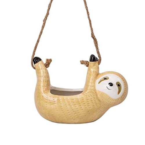 SMELEYOU Blumenampel, Blumentopf HäNgend, Faultier hängende Pflanzer Töpfe süße Wand Pflanzer Sukkulente Luftpflanzen Kaktus Keramik Blumentopfhalter Outdoor Gartengeschenke Gelb gelb von SMELEYOU