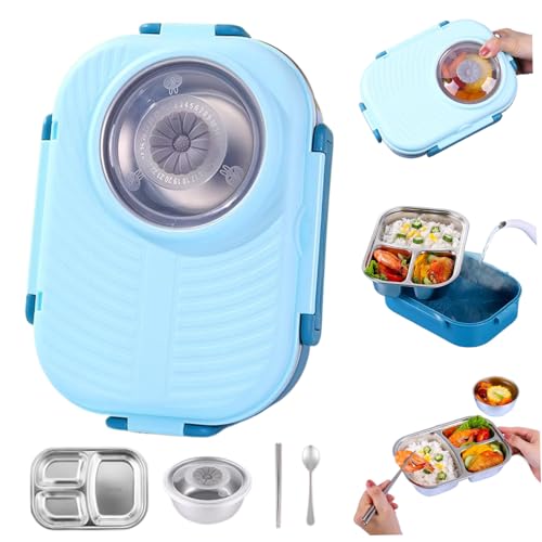 SMELEYOU Edelstahl-Lunchbox für Kinder Nicht-Schlupf-Lunchbox mit sicherem Verschluss leicht zu reinigen Behältern für Kinder mit multifunktionalem Deckel für Schulstil 1 von SMELEYOU