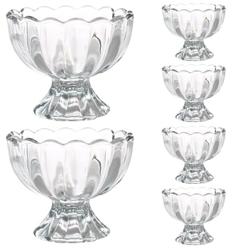 SMELEYOU Eiscremeschalen 6pcs Glas Dessertschalen Set Footed Tassen 6, 8 Unzen Kleinschale klare Snackbecher für Obstsalat Milchshakes Pudding Cocktailgetränke Party von SMELEYOU