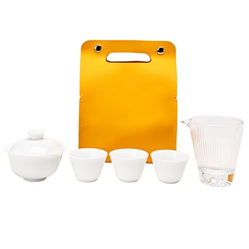 SMELEYOU Gaiwan Tee -Set tragbare weiße Keramik -Gongfu -Tee -Set mit Aufbewahrungstasche für Heimreisepicknick im Freien von SMELEYOU
