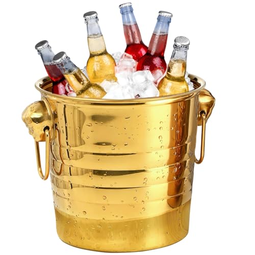 SMELEYOU Gold Ice Bucket für Partys 5L Weineimer Edelstahlgetränkwanne mit Griffen Champagner Eimer für Hochzeitsfeier Bankett Chilling Weingetränke von SMELEYOU