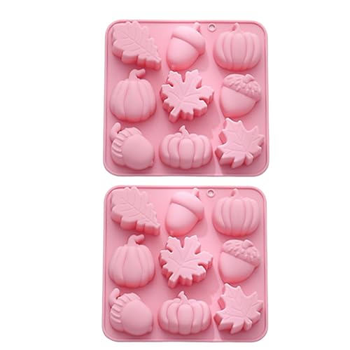 SMELEYOU Herbstdekorationen Silikonform 2pcs 9 Gitter Flexible DIY Maple Blatt Acorn Kürbisform Hitzebeständiges Erntedankfest Herbstformen zum Backen von Kuchenseife Schokolade von SMELEYOU