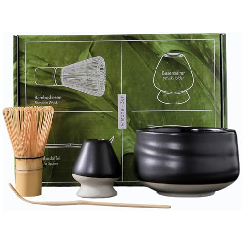 SMELEYOU Matcha Set Matcha Kit mit Matcha Besen und Bowl Matcha Spoon und Whisk Holder tragbarer Keramik Matcha Cup Japanische Matcha Tee Set Schwarz von SMELEYOU