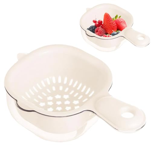 SMELEYOU Mini Colander Doppelschicht Gemüse Waschkorb mit Abnehmbarer Plastikfruchtreinigungsschale mit Sieb Hängefruchtsieb für Salat Beeren Beige SMELEYOU Mini Colander Doppelschicht Gemüse Waschkorb mit Abnehmbarer Plastikfruchtreinigungsschale mit Sieb Hängefruchtsieb für Salat Beeren Beige von SMELEYOU