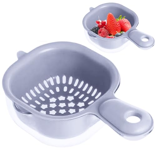SMELEYOU Mini Colander Doppelschicht Gemüsewaschkorb mit Abnehmbarer Plastikfruchtreinigungsschale mit Sieb Hängefruchtsieb für Salat Beeren lila von SMELEYOU