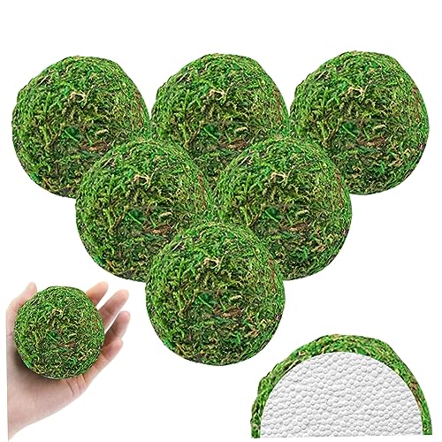SMELEYOU Mooskugeln 6pcs Faux Moos Ball 8cm künstliche grüne Pflanze Moos Deko Hängende dekorative Bälle Schüsselfüllstoffe für Aquarium Deko Herzstück Party Hochzeitsdisplay von SMELEYOU