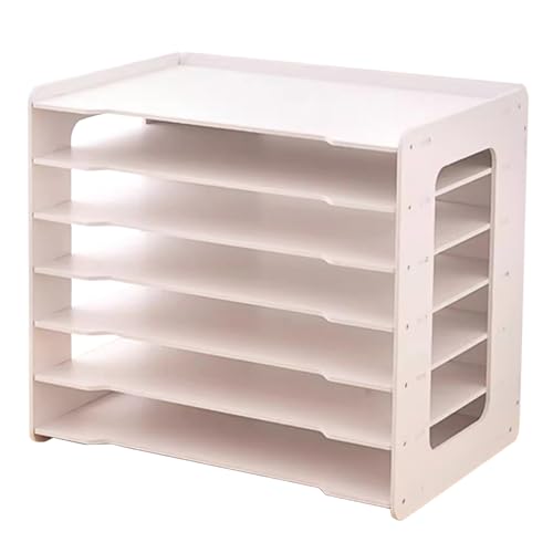 SMELEYOU Papierorganisator 17.5x11.8x15.6 '' mit 7 Regalen Papierregal Organizer Holz-PVC Board Hochleistungsweißschreibt von SMELEYOU