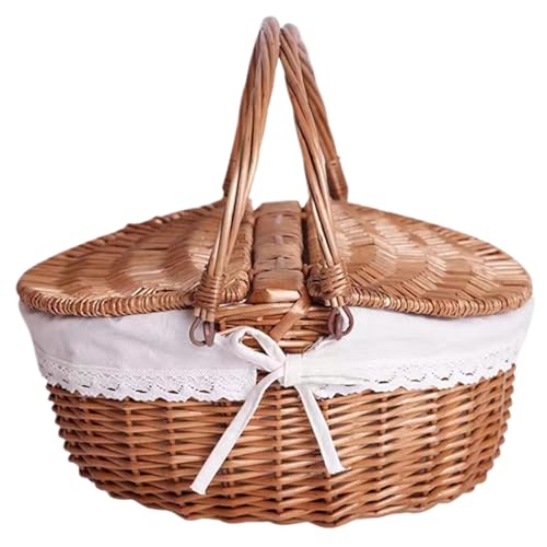 SMELEYOU Picknickkörbe Wicker Picknickkorb mit abnehmbarem Hillern tragbarer gewebter Willow -Korb mit Deckel ＆ Griff ideal für Home Camping im Freien Weihnachts -Halloween -Party von SMELEYOU