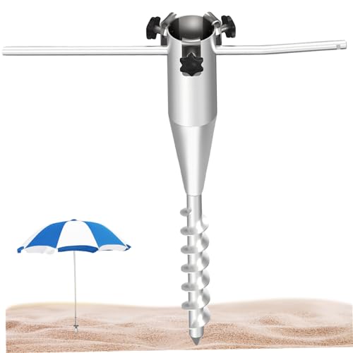 SMELEYOU Strand Regenschirm Sandanker 20 Zoll Schweren im gemahlenen Regenschirmhalter Verstellbarer Strandanker ohne Dig -Spiralhalter - Silber von SMELEYOU
