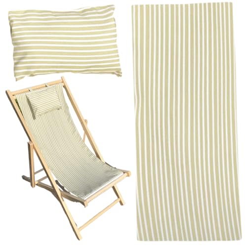 SMELEYOU Terrassstuhl Ersatzstoff Stoff Klapper Stuhl Ersatzstoff mit Kissenbezug grün und weißer Streifen Terrasse Sling ideal für Heimstrand Balkon von SMELEYOU