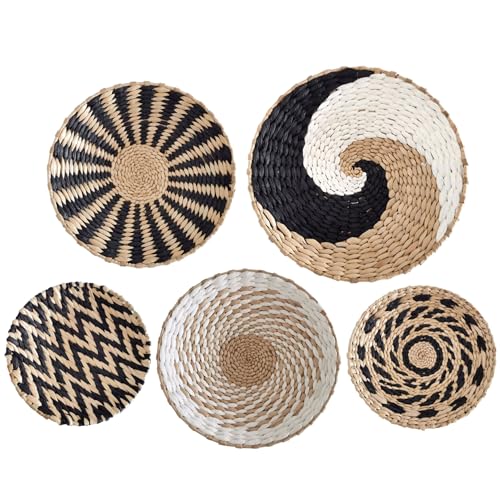 Wandskulpturen Wandkorb Dekor 5pcs HäNgende Rattan Gewebte KöRbe Rustikale Wandkunstdekoration Dekorative SchlüSselschale FüR Wohnzimmer Schlafzimmer KüChe von SMELEYOU