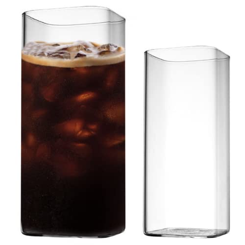 SMELEYOU Wassergläser, 2 Stück Trinkgläser 400 ml klare quadratische Glasbecher Cocktails Brillen für Wassersaft Biergetränke von SMELEYOU