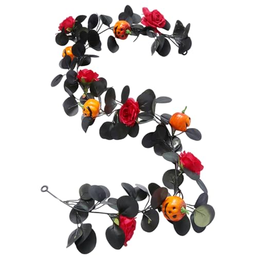 Schwarze Rosengirlande 68.9 Langes Halloween Künstliche Blumengirlande hängende falsche Rosenrebe mit Kürbisdekorationen und rote Blumen für den Innen im Freien Schwarze Rosengirlande 68.9 Langes Halloween Künstliche Blumengirlande hängende falsche Rosenrebe mit Kürbisdekorationen und rote Blumen für den Innen im Freien von SMELEYOU