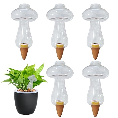 Wasserspender Pflanze 5pcs BewäSserung Pflanzen Urlaub 300ml Pilzform Automatische Wasserspeicher Bewässerung Glühbirne Klar Pflanze Wasserer Selbstbewusstsein für Bewässerung von Terrakotta 5 Tage von SMELEYOU