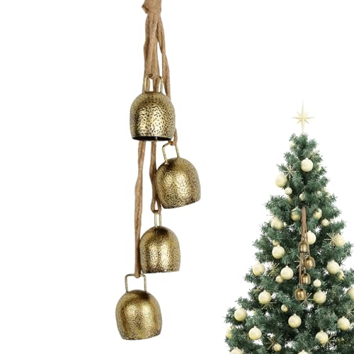 Weihnachtsglocken Goldene Glocke Zum AufhäNgen Vintage Kuhglocke 4 Glocken rustikale Weihnachtsglocke mit Seilglocke für Tür Garden Home Decor Lucky Round Hexen Bells Haus Küchenwerkzeuge von SMELEYOU