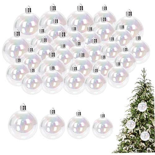 Weihnachtskugeln Weihnachtsbaumkugeln Christbaumkugeln 3/4/5/6cm bruchproofes irrisierende Ornamente Kugeln 30pcs Plastik glänzend hängende weiße Christbaumschmuck für Urlaub Partybaumdekorationen von SMELEYOU