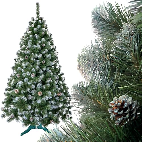 SMEREKA® Künstlicher Weihnachtsbaum mit Schnee 130 cm (Ø ca. 85 cm) - Tannenbaum Künstlich mit Ständer und Kiefernzapfen - Christbaum mit Schnee Christmas Tree von SMEREKA