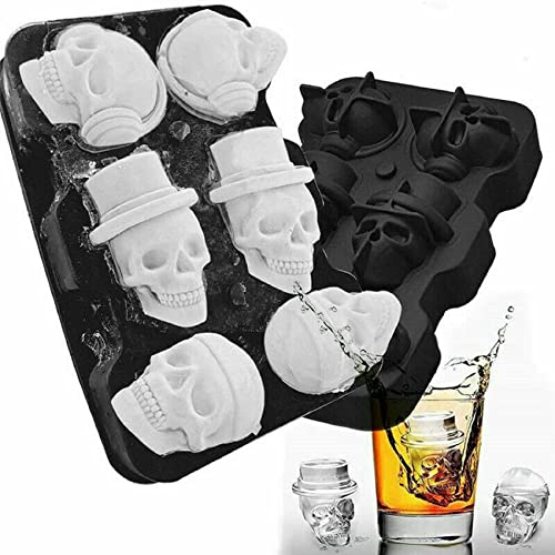 SMETA Totenkopf Eiswürfelform 6 Totenköpfe aus Eis für Whisky, Cocktails und Saftgetränke, Flexible Silikon Eiswürfelform Schale, Kuchenform Silikon, Backform Silikon… von SMETA