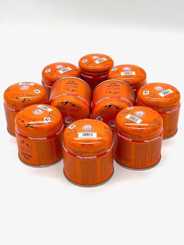 SMH LINE® 10x 190g Butan Stechkartusche Universal Gaskartuschen mit Sicherheitsventil Bunsenbrenner Gas Propan Mix Campingkocher Gaskocher Gasheizung Lötbrenner Gas-Stop-System von SMH LINE
