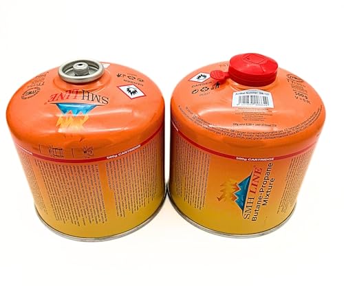 SMH LINE® 2x 500g Butan Schraubkartusche Universalgewinde 7/16 Gaskartuschen Ventilkartusche EN 417 Gewinde Ventil Bunsenbrenner Propan Mix Campingkocher Gaskocher Gasheizung Lötbrenner von SMH LINE