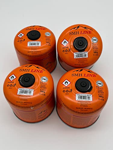 SMH LINE® 4x 500g Butan Schraubkartusche Universalgewinde 7/16 Gaskartuschen Ventilkartusche EN 417 Gewinde Ventil Bunsenbrenner Propan Mix Campingkocher Gaskocher Gasheizung Lötbrenner Orange von SMH LINE