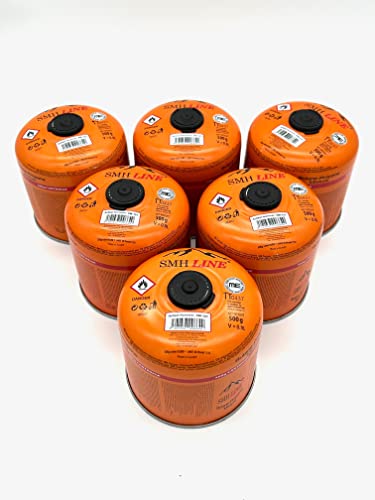 SMH LINE® 6x 500g Butan Schraubkartusche Universalgewinde 7/16 Gaskartuschen Ventilkartusche EN 417 Gewinde Ventil Bunsenbrenner Propan Mix Campingkocher Gaskocher Gasheizung Lötbrenner Orange von SMH LINE