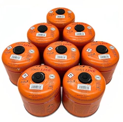 SMH LINE® 8x 500g Butan Schraubkartusche Universalgewinde 7/16 Gaskartuschen Ventilkartusche EN 417 Gewinde Ventil Bunsenbrenner Propan Mix Campingkocher Gaskocher Gasheizung Lötbrenner von SMH LINE