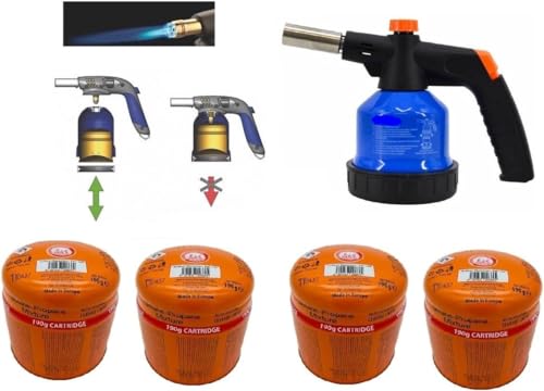 SMH LINE® Gasbrenner incl. 4 Stechkartuschen 190g Lötlampe Lötbrenner Gasanzünder Bunsenbrenner Gasbrenneraufsatz Flambierbrenner mit Einstellbare Flamme Piezo-Zündung löten Gas Lötmeister von SMH LINE