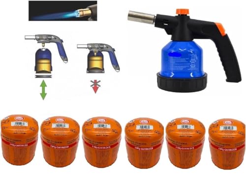 SMH LINE® Gasbrenner incl. 6 Stechkartuschen 190g Lötlampe Lötbrenner Gasanzünder Bunsenbrenner Gasbrenneraufsatz Flambierbrenner mit Einstellbare Flamme Piezo-Zündung löten Gas Lötmeister von SMH LINE
