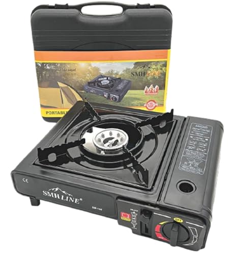SMHLINE® Campingkocher Gaskocher Set excl. Gaskartuschen 227g Butan Gas Camping Herd Outdoor Tischgrill 1 flammig Piezozündung Tragekoffer von SMH LINE