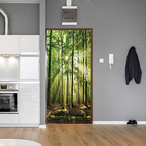 3D Türfolie Selbstklebend Wald Sonnenschein Türtapete Selbstklebend Wasserdicht Pvc Fototapete Türaufkleber Wandbild Für Tür Wohnzimmer Schlafzimmer Küche Und Bad 88X200Cm von SMHCHA