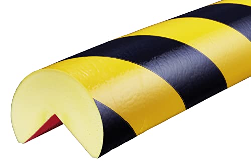 ES5-GS Eckschutzprofil von SMI-Kantenschutzprofi aus recyclebarem Polyurethan mit Klebefläche zur dauerhaften Montage Innen/Außen - Gelb/Schwarz - Stoßschutz Warnprofil Schutzprofil PU-Schaum (1 m) von SMI