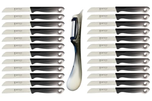 SMI 24-tlg Schälmesser Wellenschliff Set Solingen Obstmesser Gemüsemesser mit 1 Sparschäler Kartoffelschäler, Schwarz und Weiß - Rechts- und Linkshänder nach klingen wechseln SMI 24-tlg Schälmesser Wellenschliff Set Solingen Obstmesser Gemüsemesser mit 1 Sparschäler Kartoffelschäler, Schwarz und Weiß - Rechts- und Linkshänder nach klingen wechseln von SMI