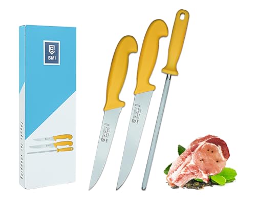 SMI 3 Stück Küchenmesser Set Solingen Metzgermesser Wetzstahl Fleischermesser Kochmesser Schlachtermesser Premium Qualität Deutscher Molybdän Stahl 1.4116 Solingen/GERMANY SMI 3 Stück Küchenmesser Set Solingen Metzgermesser Wetzstahl Fleischermesser Kochmesser Schlachtermesser Premium Qualität Deutscher Molybdän Stahl 1.4116 Solingen/GERMANY von SMI
