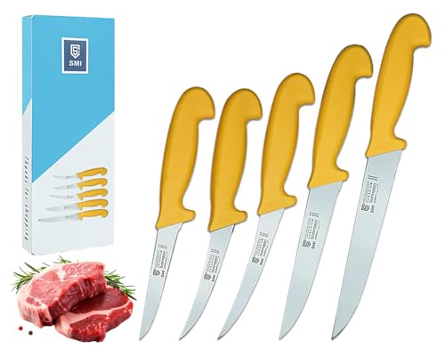 SMI 5 Stück Küchenmesser Set Solingen Metzgermesser Kochmesser Fleischermesser Ausbeinmesser Schlachtermesser premium Qualität Deutscher Stahl, 1.4116 Solingen/GERMANY von SMI