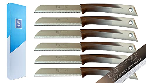 SMI - 6 Stück Schälmesser Wellenschliff Küchenmesser Gemüsemesser Obstmesser Solingen Messer Made in Germany (6 Stück Bronze & weiß) von SMI