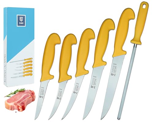 SMI 6 Stück Küchenmesser Set Solingen Metzgermesser Kochmesser Fleischermesser Ausbeinmesser Schlachtermesser Premium Qualität Deutscher stahl, 1.4116 Solingen/GERMANY von SMI