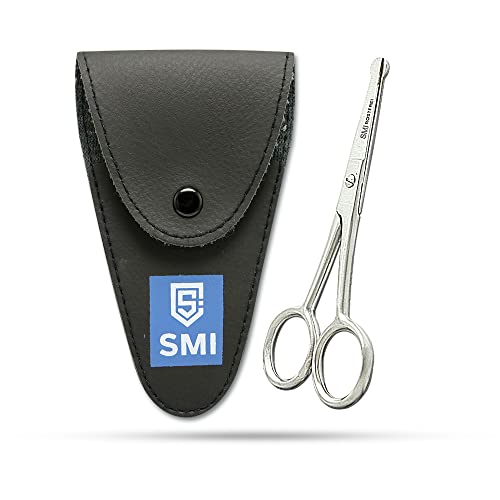 SMI Nasenschere Runde Spitze Nasenhaarschere Bartschere für Männer Schnurrbartschere Edelstahl Mini Schere mit Etui - für die Persönliche Pflege von SMI