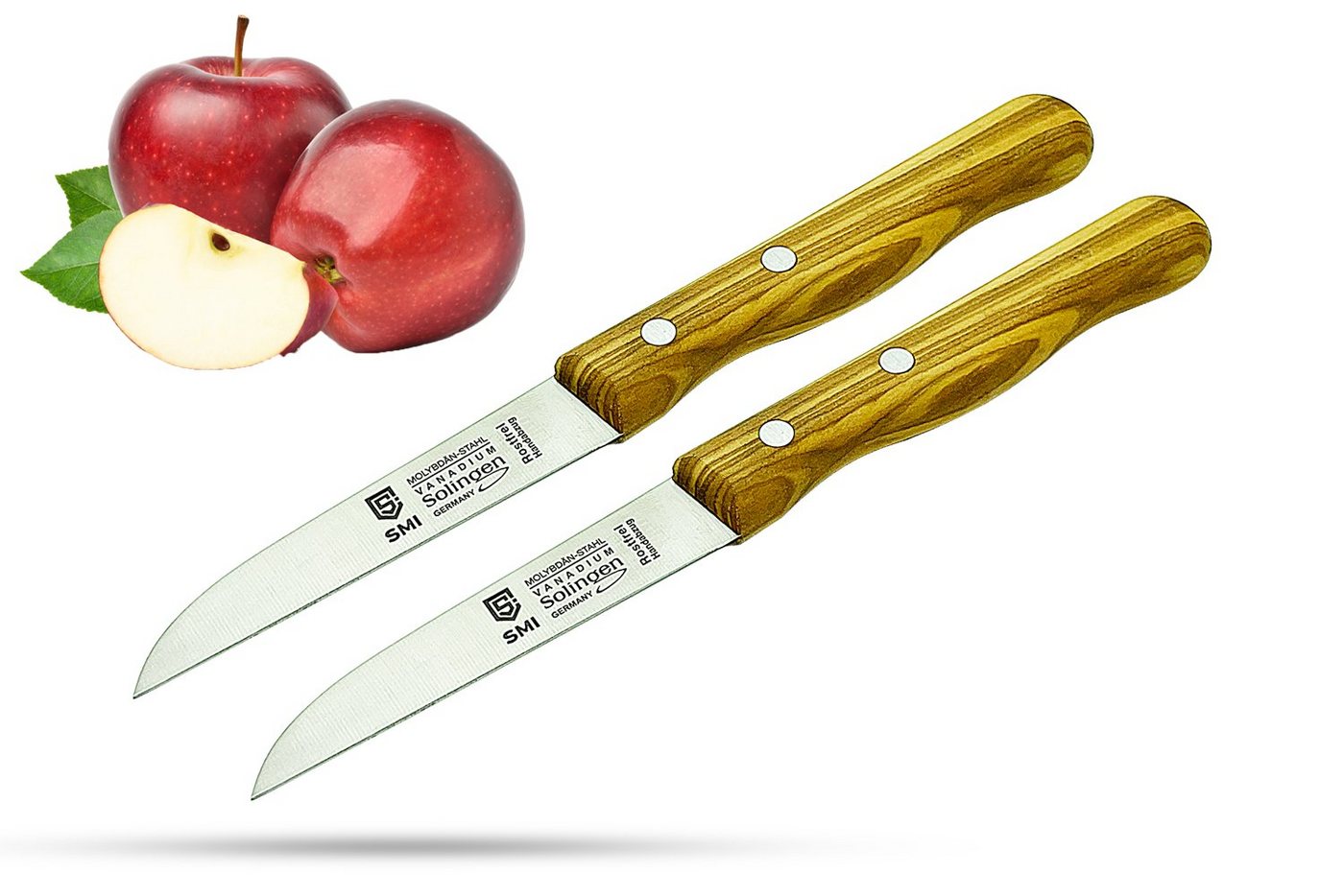 SMI Schälmesser 2-tlg Olivenholz gerade Solingen Gemüsemesser Obstmesser Küchenmesser von SMI