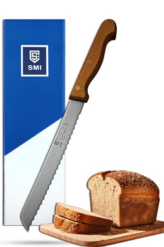 SMI Solingen Brotmesser 20 cm Brötchenmesser Brotmesser Wellenschliff Buchenholz Sägemesser, Messer scharf - Made in Germany von SMI