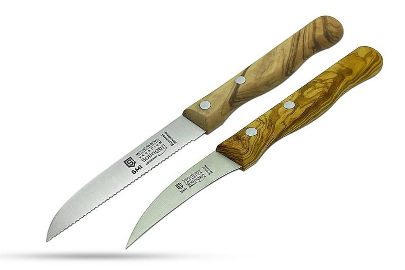 SMI Tomatenmesser 2-tlg Solingen Küchenmesser Schälmesser Tomatenmesser Obstmesser Holz, Wellenschliff und gebogen von SMI