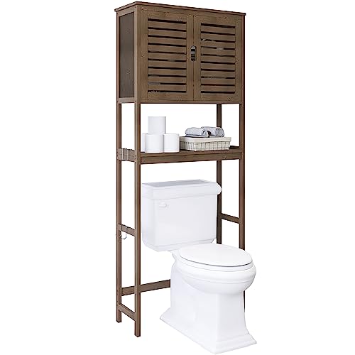 SMIBUY Bad Lagerung Regal mit Schrank, Bambus über die Toilette Veranstalter Rack, freistehende Toilette Platzsparer mit 3-Tier verstellbare Regale (Walnuss) von SMIBUY