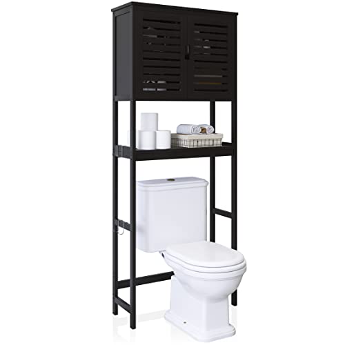 SMIBUY Bad Lagerung Regal mit Schrank, Bambus über die Toilette Veranstalter Rack, freistehende Toilette Platzsparer mit 3-Tier verstellbare Regale (schwarz) von SMIBUY