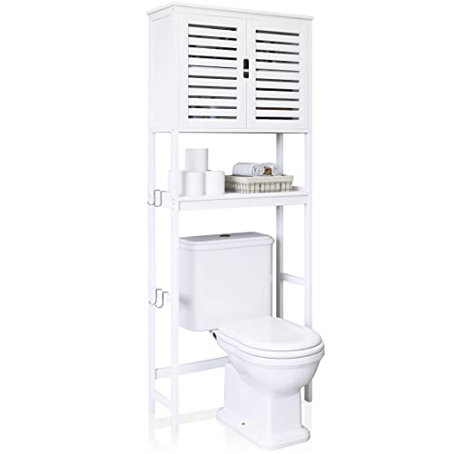 SMIBUY Bad Lagerung Regal mit Schrank, Bambus über die Toilette Veranstalter Rack, freistehende Toilette Platzsparer mit 3-Tier-verstellbare Regale (weiß) von SMIBUY