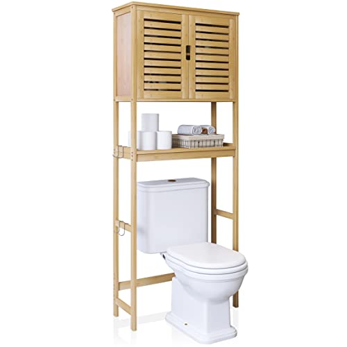 SMIBUY Bad Lagerung Regal mit Schrank, Bambus über die Toilette Veranstalter Rack, freistehende Toilette Platzsparer mit 3-Tier verstellbaren Regalen (Natural) von SMIBUY