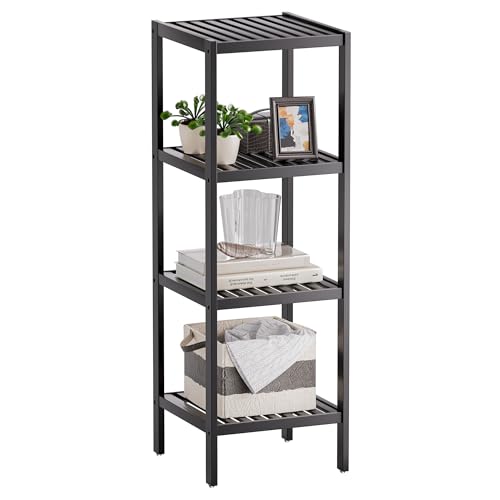 SMIBUY Badezimmer-Aufbewahrungsregal, 4 Ebenen, Bambusregal, Organizer, multifunktionales Regal für Wohnzimmer, Schlafzimmer, Küche (Schwarz) von SMIBUY