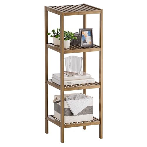 SMIBUY Badezimmer-Aufbewahrungsregal, 4 Ebenen, Bambusregal, Organizer, multifunktionales Regal für Wohnzimmer, Schlafzimmer, Küche (Walnuss) von SMIBUY