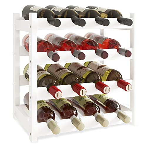 SMIBUY Bambus-Weinregal, 16 Flaschen-Display-Halter, 4-stöckige freistehende Lagerregale für Küche, Speisekammer, Keller, Bar (Weiß) von SMIBUY