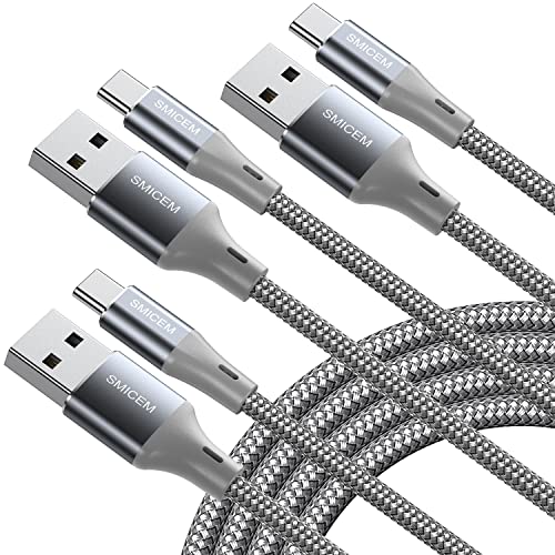 SMICEM USB Type C Cable 3A Quick Charge 3M (Pack of 3) USB A to USB C Cable Braided Cable USB C Charging Cable Compatible with Galaxy S8 S9 S10 LG G6 G7 V20 V30 V40 Note 8 9 10 and More (Grey) von SMICEM